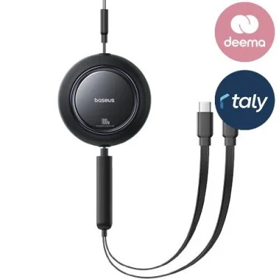 Baseus Free2Pull Mini 2-in-1 Retractable Fast charging Cable USB-C to C+C 100W 1.2m - Cosmic Black